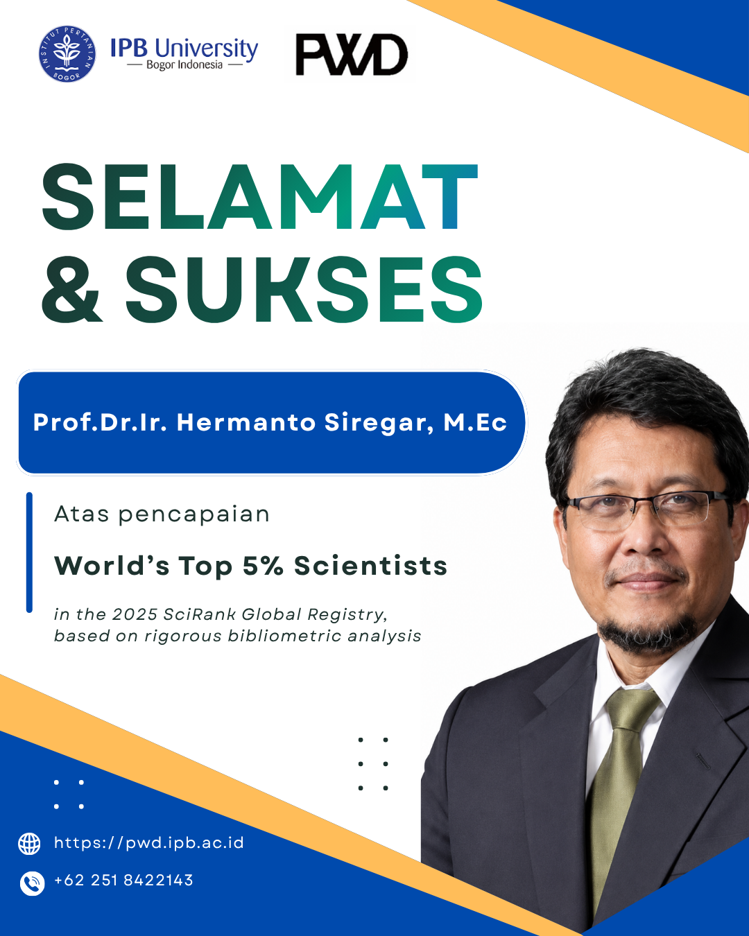 Dari Karya Ilmiah Menuju Panggung Dunia: Prof. Hermanto Siregar Raih World’s Top 5% Scientists