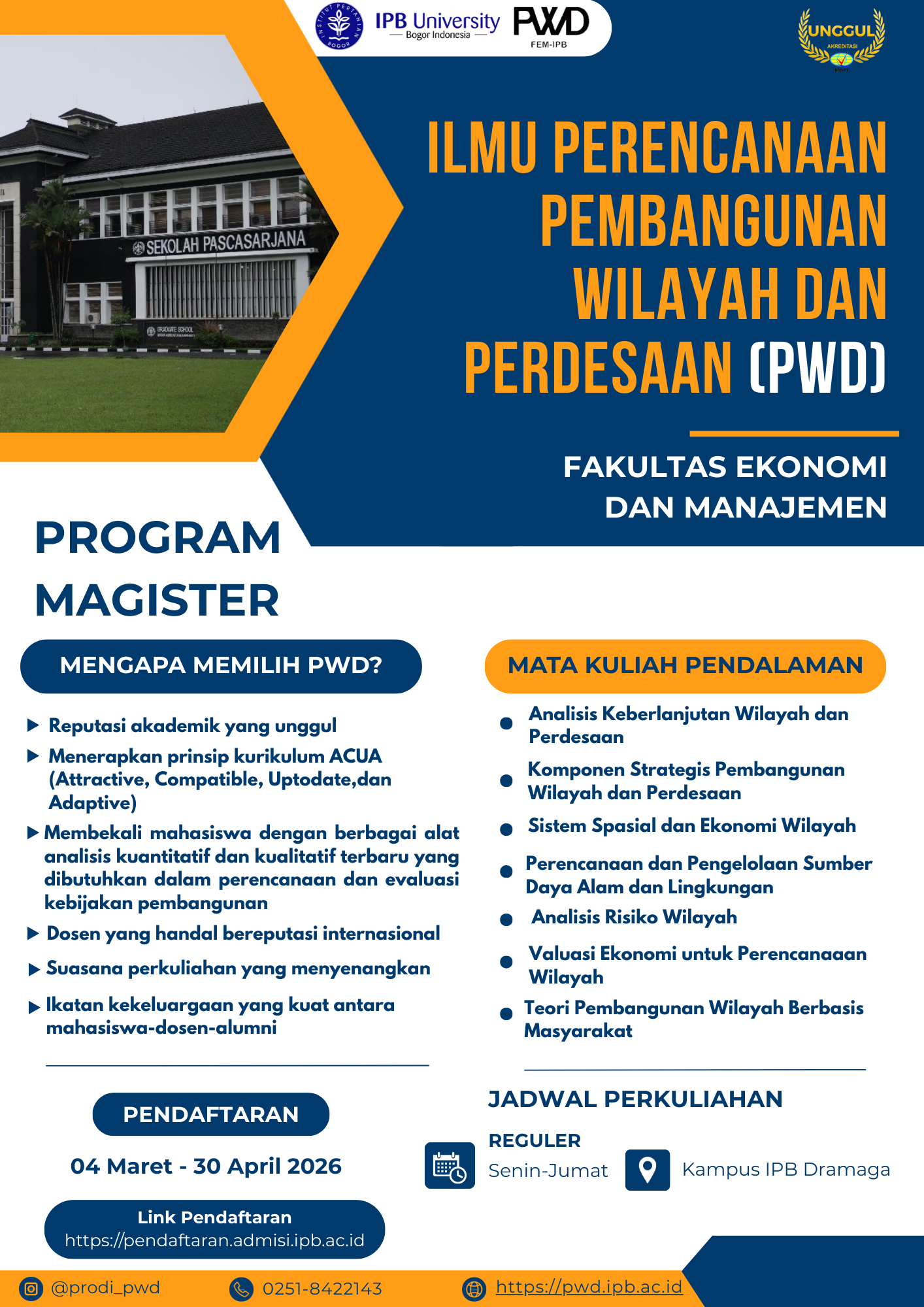 Penerimaan Mahasiswa Baru Program Magister Ilmu Perencanaan Pembangunan Wilayah dan Pedesaan, FEM-IPB Pada Semester Ganjil TA 2026-2027